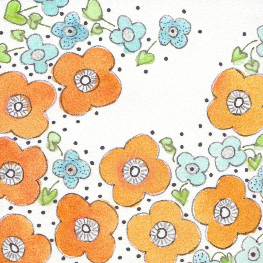 Orange Flower Drawing on Square Wooden Block, "Savor the Threads" series, 2010