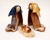 Nativity Trio in Bright Blue and Straw