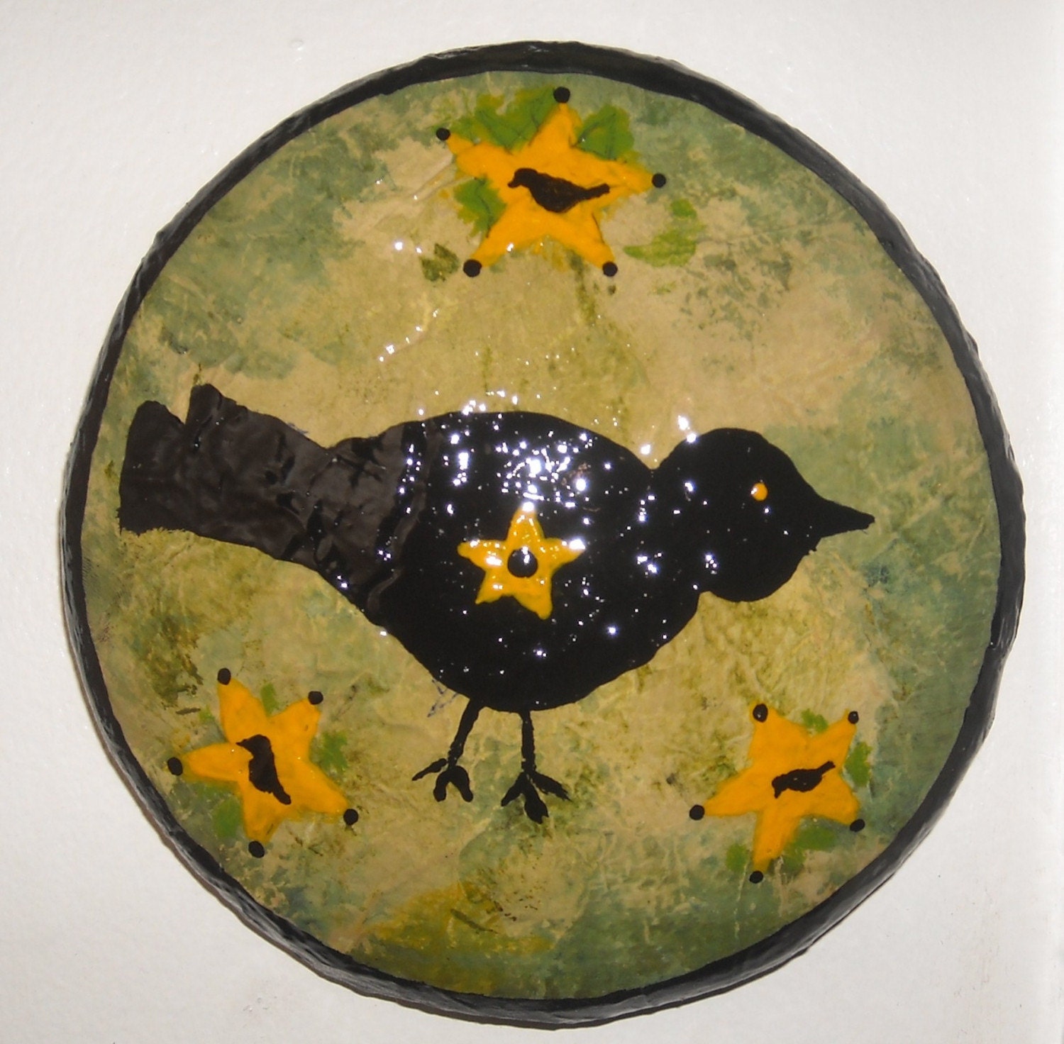 Merry Home Spots, folk art, blackbirds and stars, set of 2