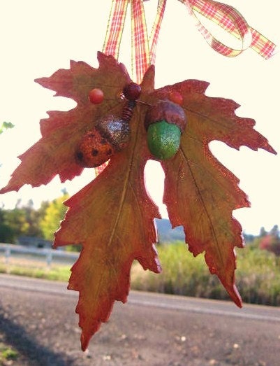 Autumn Leaf Ornament, Maple, Acorns,