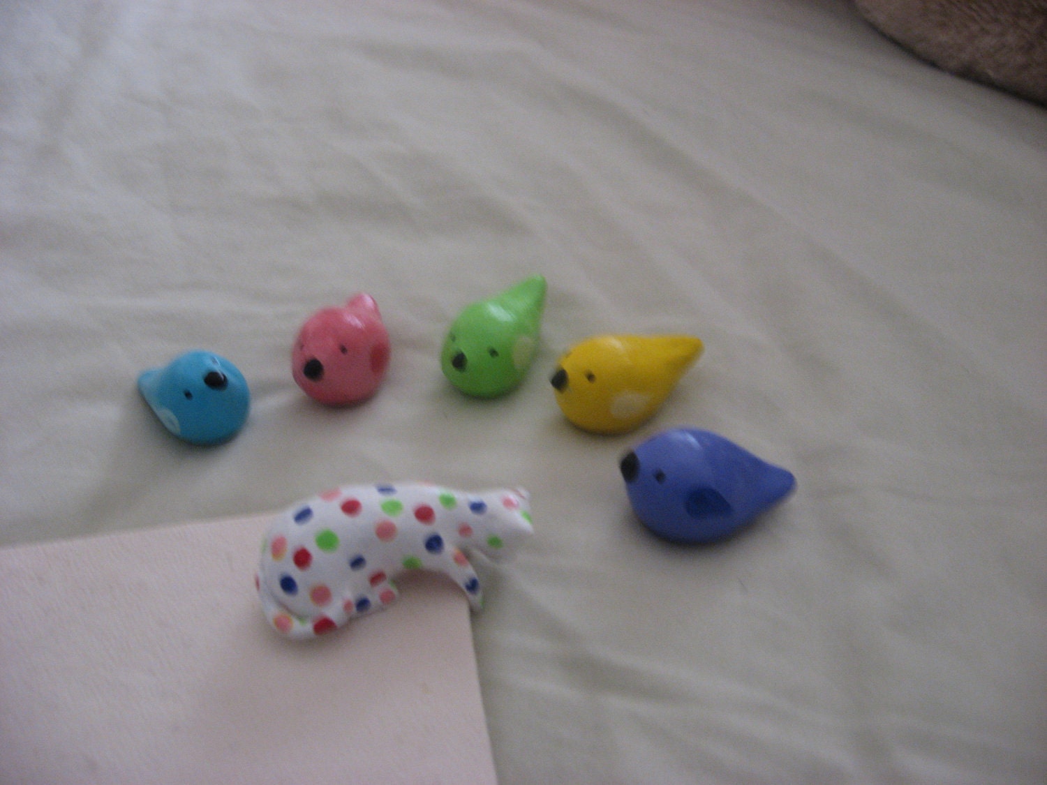 Reserved listing for One Bird.  Pastel Birds and Kitty minis, can be sold seperately ask for quote