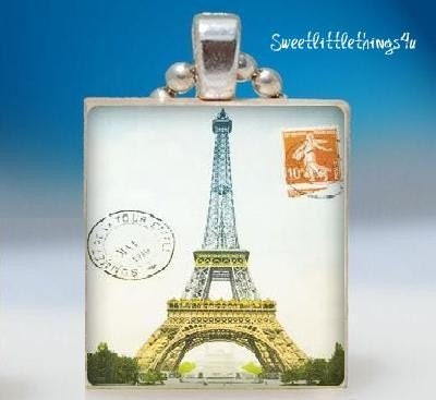 Scrabble Tile Pendant....EIFFEL TOWER with STAMP.....Buy 3 Get 1 Free.....