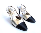silver satin Heels 60sRARE Marshall Fields Vintage sling back shoes sz 7