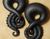 Matte Black Tentacles - 7/16" to 5/8" - Earrings for Stretched Lobes - Gauges