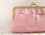 Rose blush pink silk clutch purse, woven formal clutch, Spring fashion