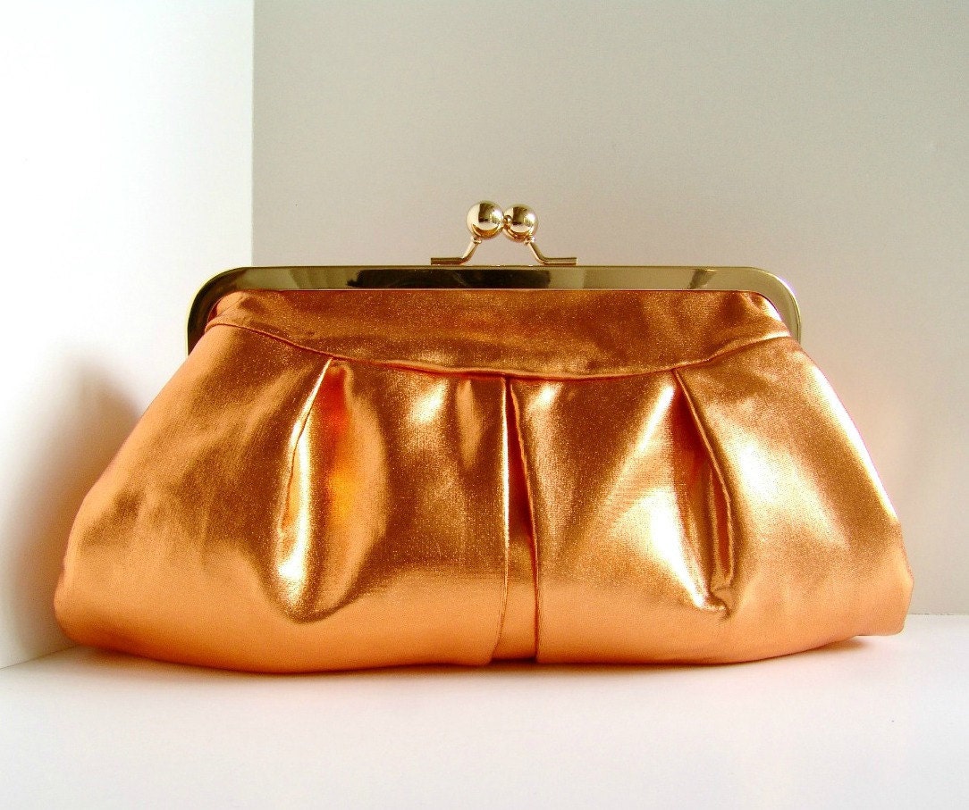Metallic copper clutch bag in frame, formal clutch purse, party clutch