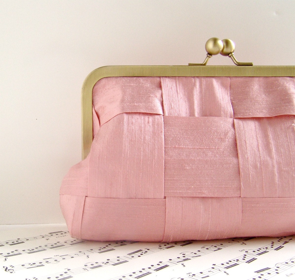 Rose blush pink silk clutch purse woven formal clutch by toriska