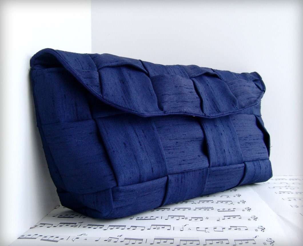 Handmade clutch purse. Woven navy blue clutch bag. Made to order