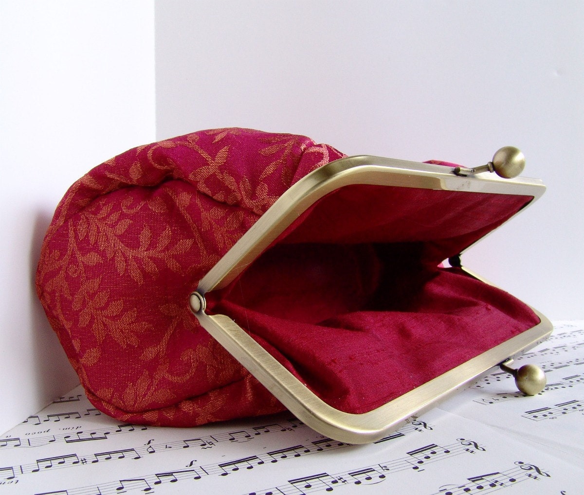 Silk brocade evening clutch in frame, formal clutch purse, OOAK