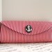 Nautical clutch purse with blue anchor cameo. Red and white stripes. Made to order