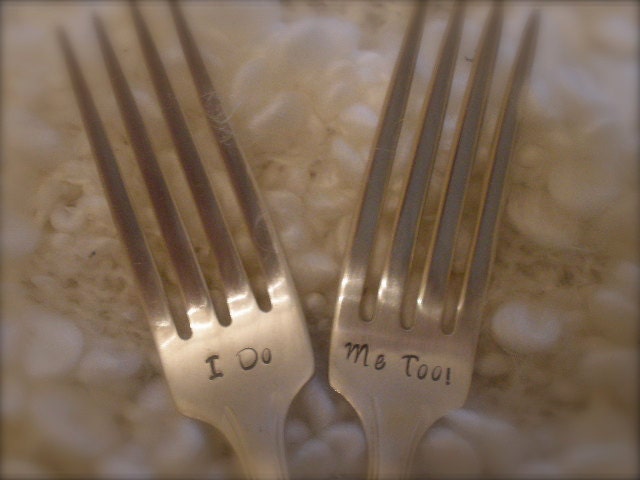 Wedding Cake Forks - Table Settings - Vintage and Personalized - As Seen on Glamour Magazine Weddings Blog