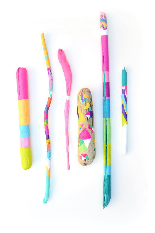 Painted Driftwood Sticks - Neon, Colorful, Color Block, Summer Colors - Beach, Shapes, Geometric, Chevron Home Decor - Centerpiece, Vase