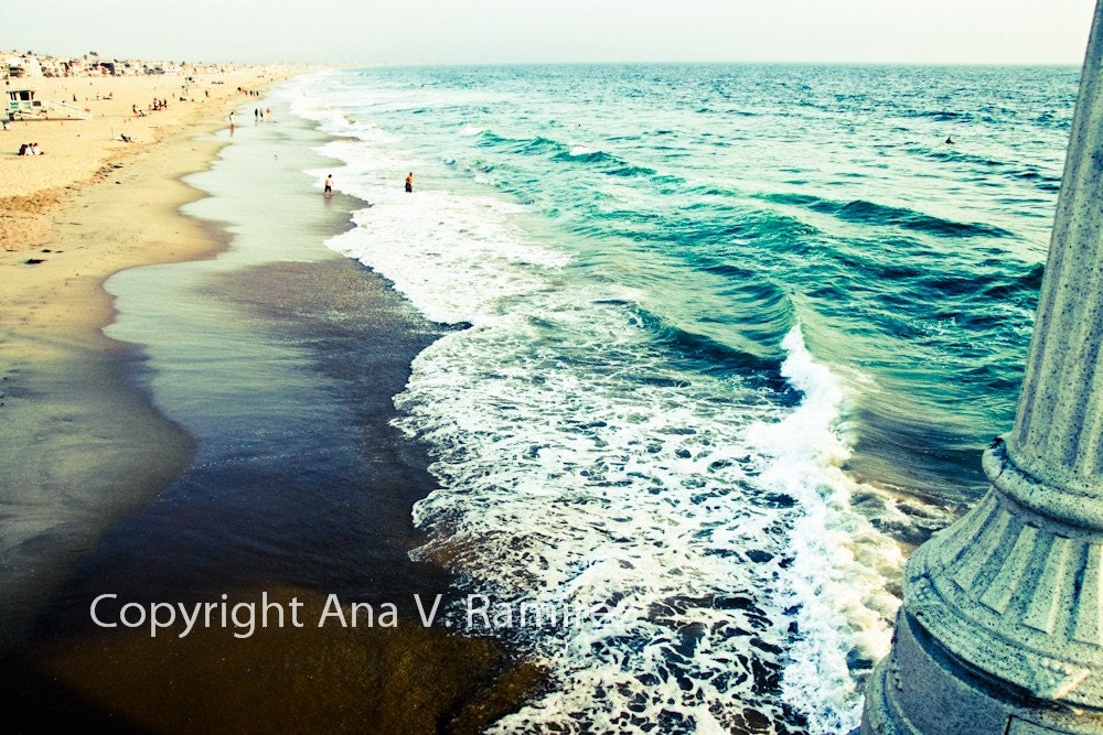 Beautiful Beach Days, Manhattan Beach California, crashing waves 5 x 7 Photographic Print
