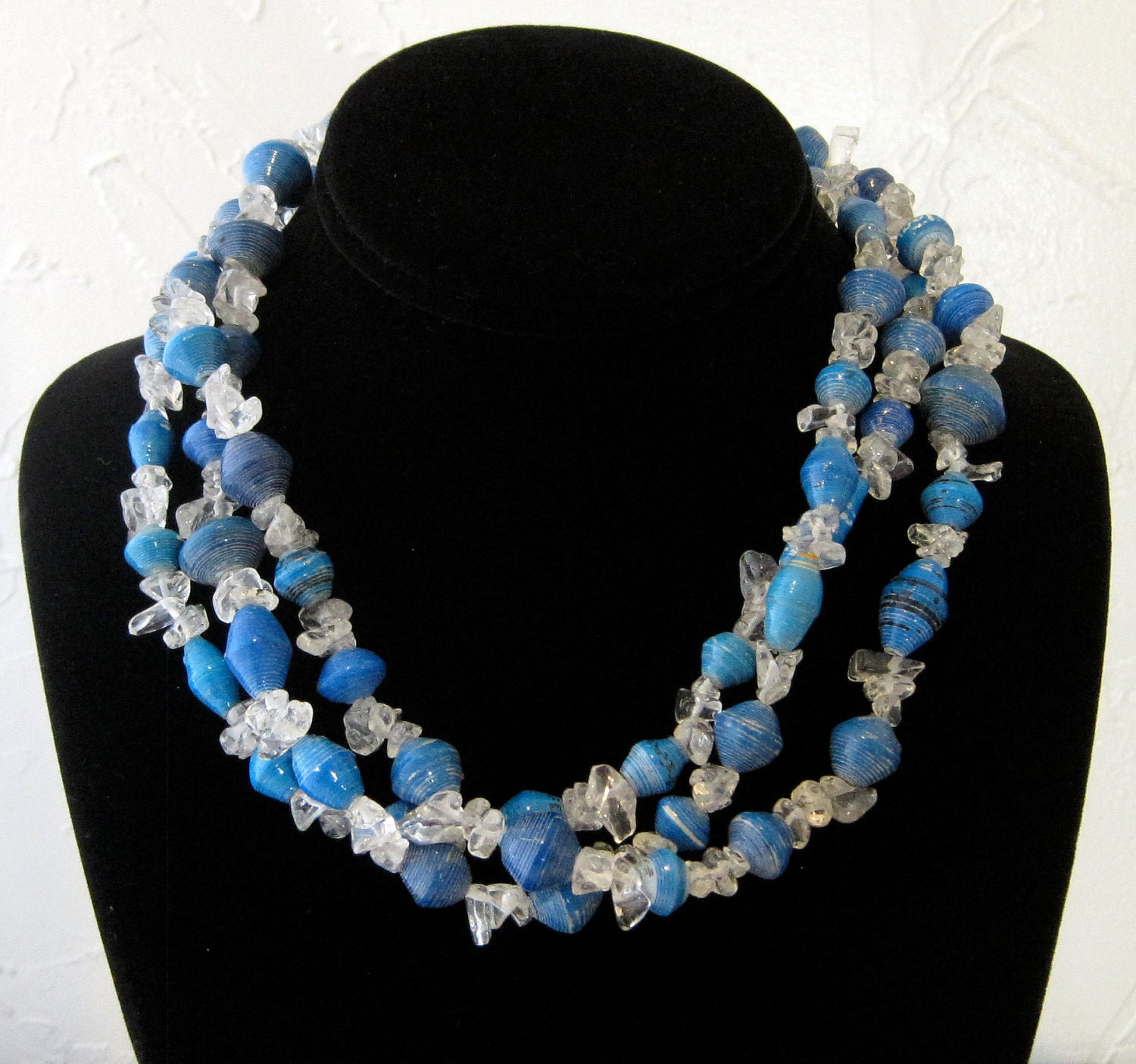 Blue Recycled Paper Necklace