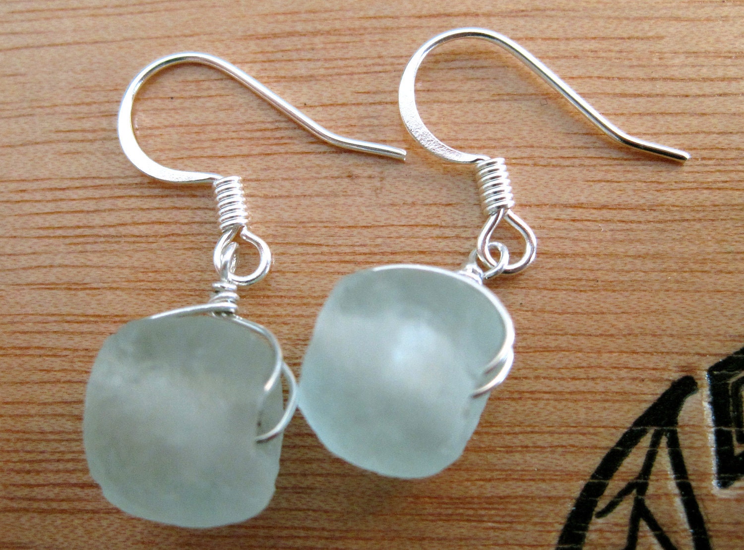 Recycled Glass Earrings, Palest Blue