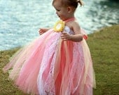 Flower Girls Tutu Dress, Yellow Coral Tutu Dress, Pageant, Toddler Tutu, 12 months to 2T
