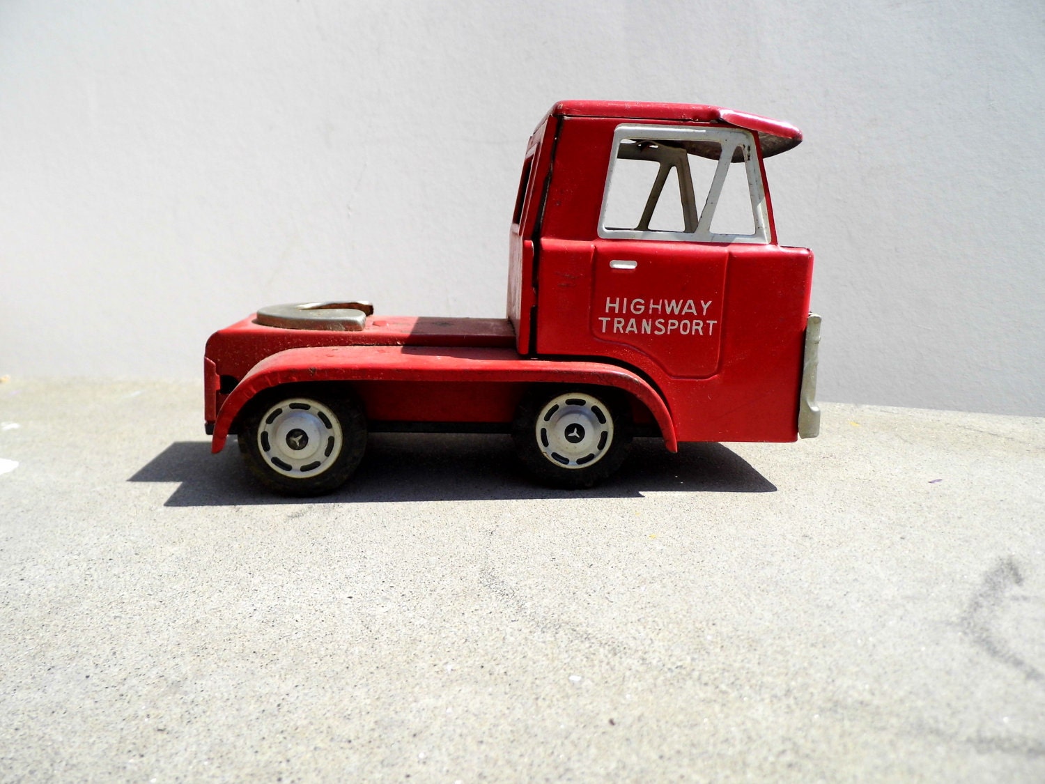 Vintage Metal Truck, Red Metal Truck, Tin Truck, Mid Century Toy