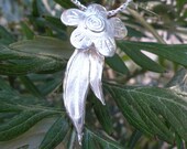 Silver Flower and Leaves Necklace, Sterling Silver Necklace, Gifts For Her, Nature Jewellery, Floral Pendant, Gift For Women