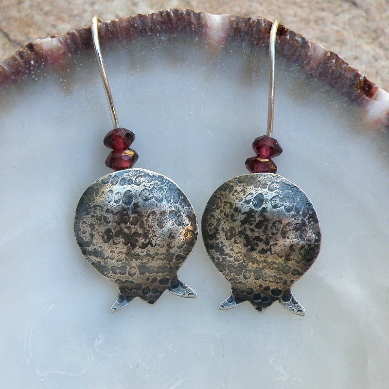 Pomegranate Sterling Silver Earrings, Garnet Earrings, Bat Mitzvah Jewelry, Pomegranate Earrings, Women Earrings