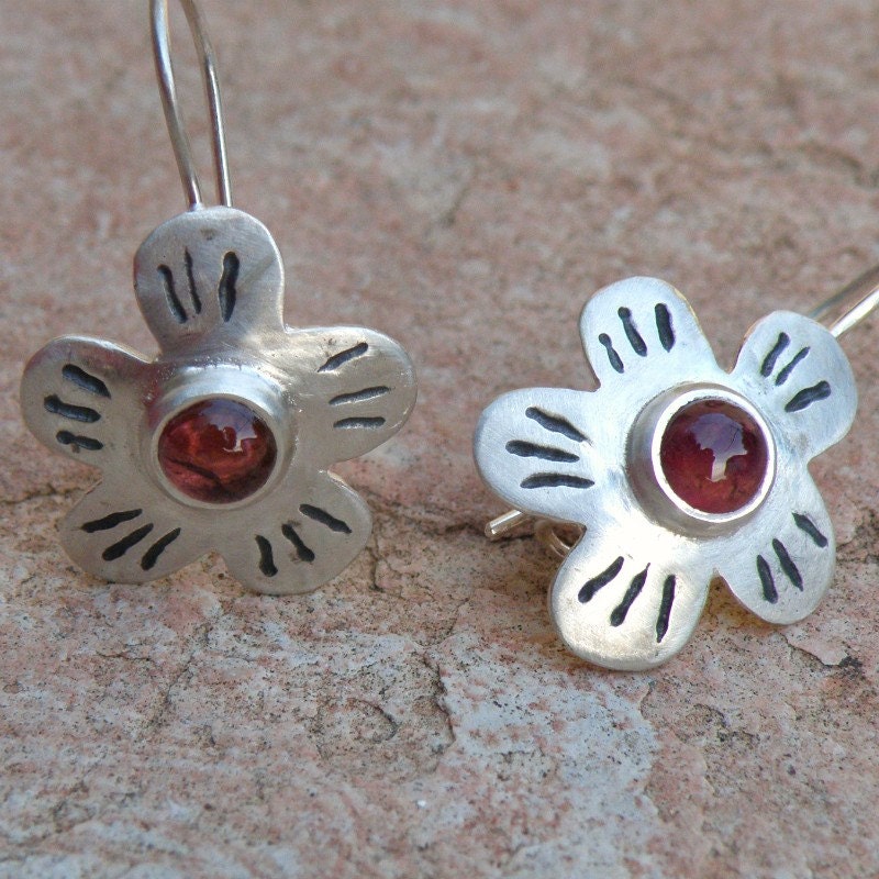 Pink Tourmaline Sterling Silver Earrings, Silver Flower Earrings ,Tourmaline Earrings, Gifts For Her, Nature Jewelry