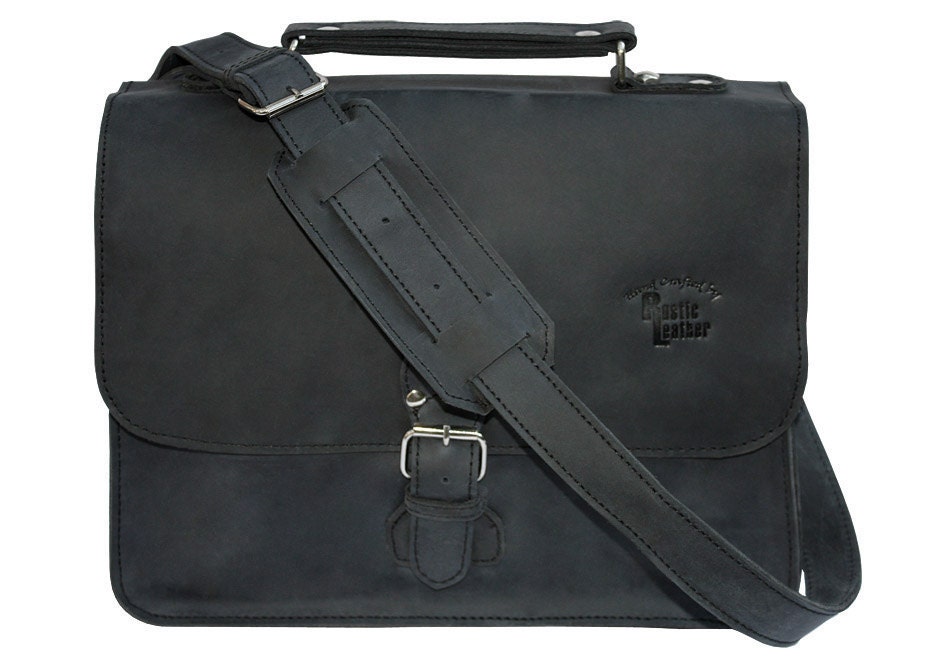Leather Retro Mailbag - Charcoal Black Distressed, Rugged