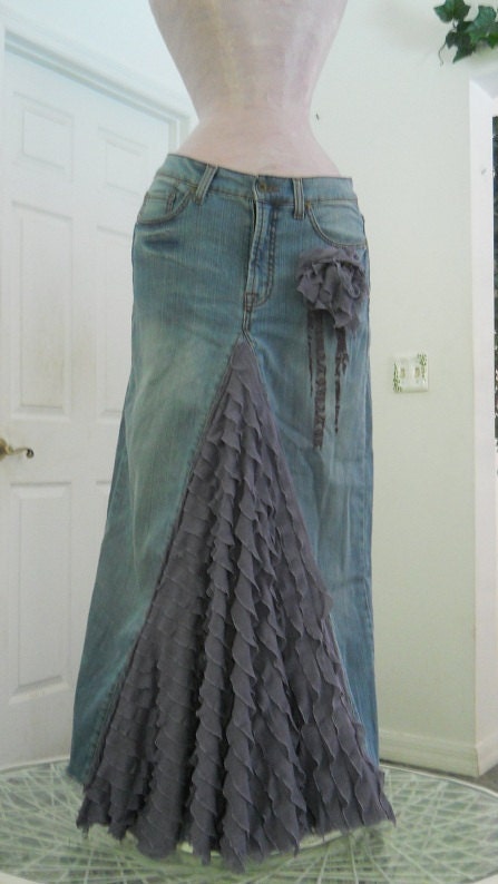 Belle Époque Lavande bohemian jean skirt  lilac purple lavender wisteria ruffled silk ultra femme bohemian beach wedding mermaid