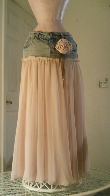 Solange ballet pink tulle jean skirt ultra femme romantic bohemian faerie goddess mauve chiffon Made to Order