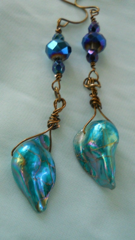 Minuit Turquoise earrings midnight blue sapphire crystal turquoise freshwater pearl baroque briolette bohemian beach goddess