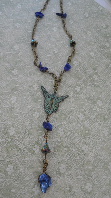 La Dame du Lac teal verdigris genuine lapis lazuli medieval French fairy necklace reserved