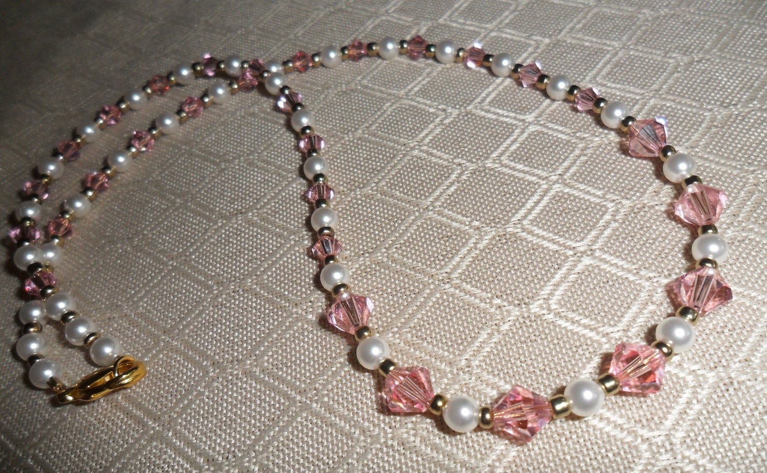 SUPER SALE - Was 20.00 - Pink Rose Swarovski Crystal and Pearl Gold Short Necklace