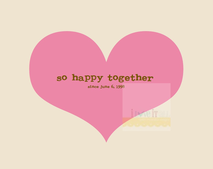 8x10 Personalized Heart Art . So Happy Together Romantic Couple Anniversary Love Decoration . 8x10 A4 . Pink  // Print Poster // Engagement