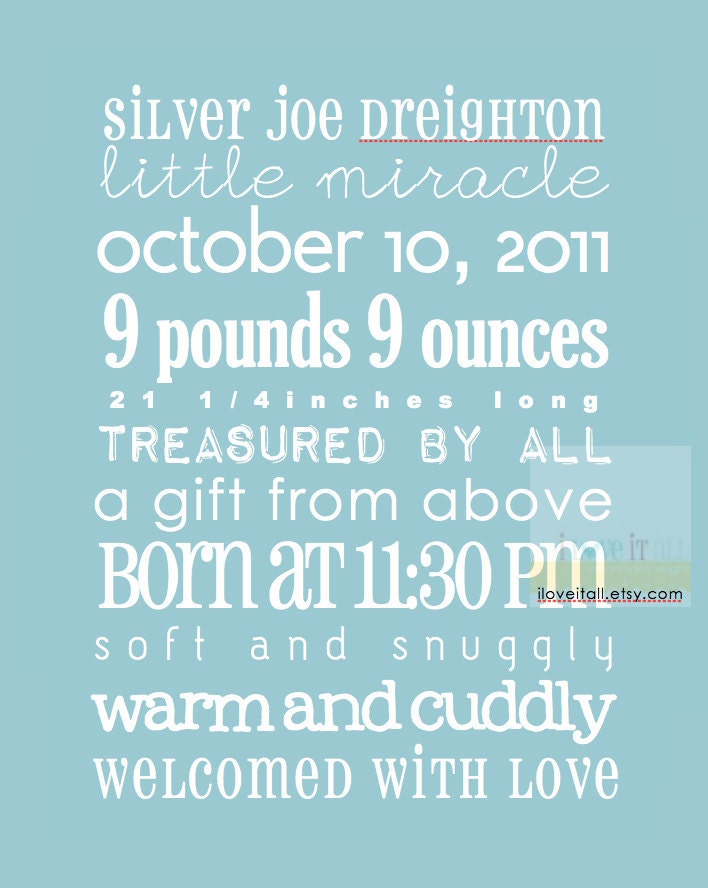 Personalized Newborn Baby Custom Birth Announcement . Date Print . Nursery Decor Adoption Subway Art . 8x10 . Customizable Poster Print