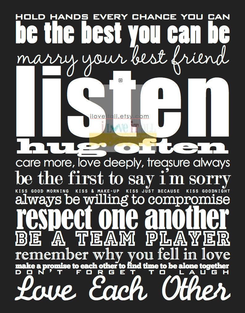 11x14 Rules for a Happy Marriage Word Art . Rules of Love Subway Art Print Manifesto . Just Married Anniversary Engagement Gift for Him Her