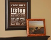 Rules for A Happy Marriage Just Married Rules of Love Subway Art . Anniversary Wedding Marriage Gift . 11 x14  Bus Tram Scroll Roll . Brown