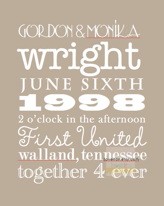 Custom 8x10 Wedding Marriage Anniversary Announcement Word Art . Personalized Date Anniversary Subway Memory Sign Print . Just Married