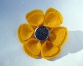 Yellow Felt Flower Barrette/Clip with Vintage Button Center