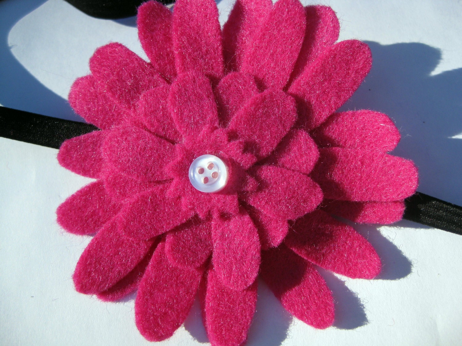 Bright Pink Felt Gerber Daisy on Black Headband