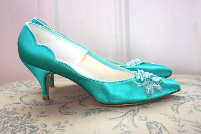 Vintage Seafoam Sequin Heels- 7