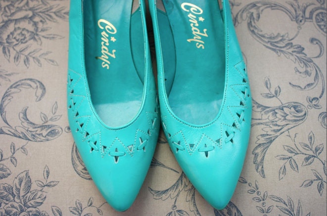 Vintage Seafoam Woven Heels - 7