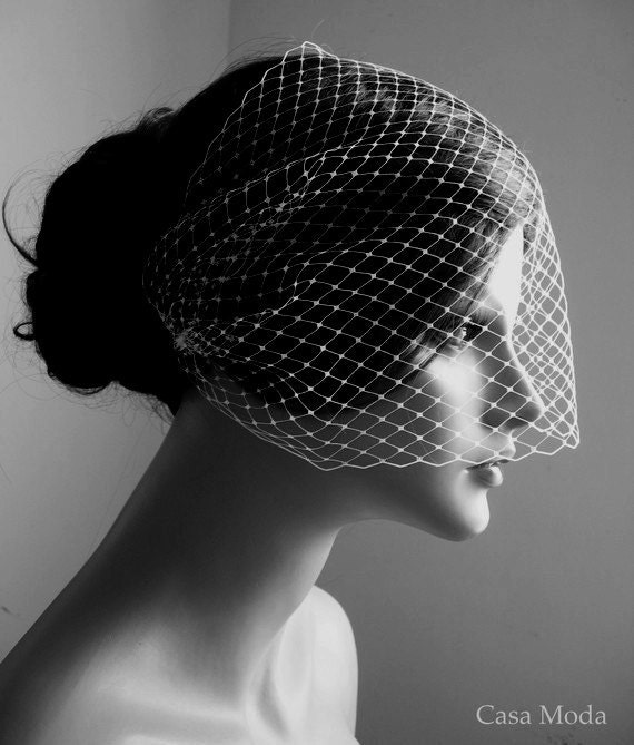 Birdcage Veil Bandeau Style Wedding Veil in White Color 9 Inches ON VACATION