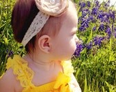White and Ivory Neutral Pearl & Lace Vintage baby headband