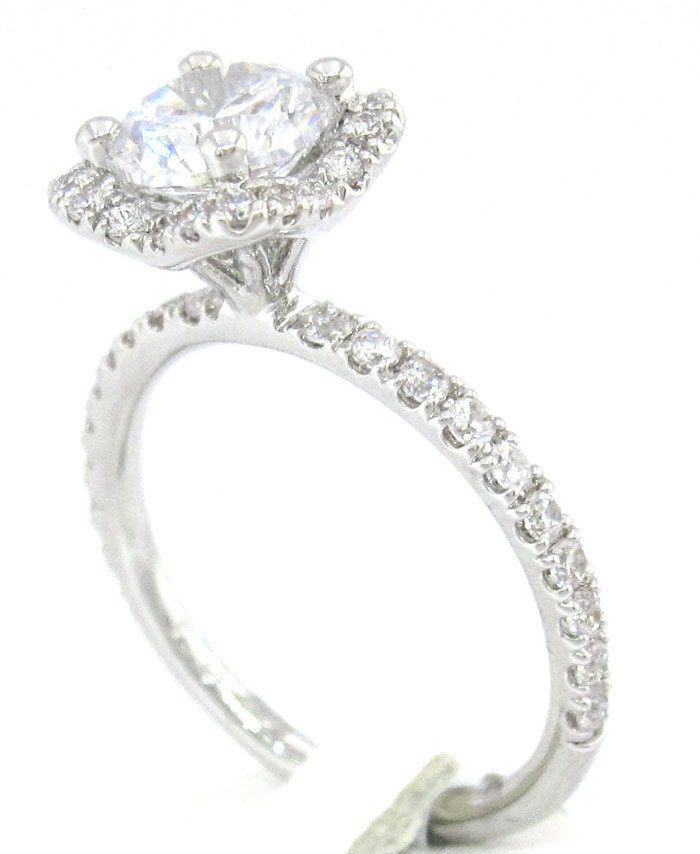 Round cut diamond engagement ring art deco crown set 14k white gold 1.46ctw