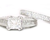 Princess cut diamond engagement ring and band micro pave set 1.90ctw