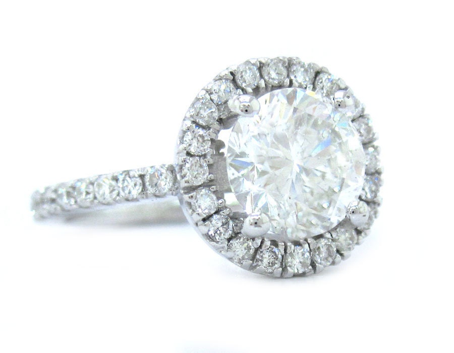 Round cut diamond engagement ring halo 14k white gold 1.46ctw