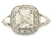 Cushion cut diamond engagement ring antique style 14k white gold 2.01ctw