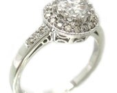 14k white gold round cut diamond engagement ring antique art deco style 1.40ctw