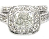 14k white gold cushion cut diamond engagement ring and band bezel set 1.76ctw