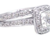 14k white gold cushion cut diamond engagement ring and band bezel set 1.86ctw