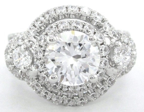 Round cut diamond engagement ring art deco 2.50ctw