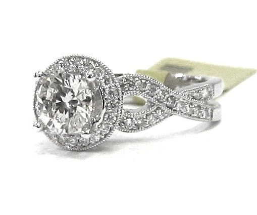 Round cut diamond engagement ring antique 1.25ctw 18k